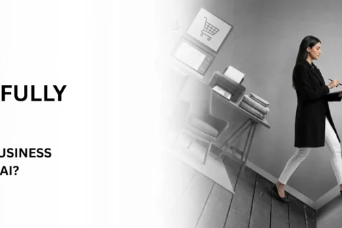 Banner explaining how to obtain a home based business license in Dubai featuring a modern woman walking through a home office.