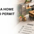 Infographic showing a home kitchen set over an itemized food business license bill for a Home Kitchen Food Permit in Dubai.