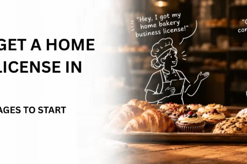 Graphic displaying fresh baked goods and a guide on getting a home bakery license in Dubai.